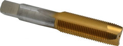 Hertel - 3/4-16 UNF, 3 Flute, TiN Finish, High Speed Steel Spiral Point Tap - Plug Chamfer, Right Hand Thread, 4-1/4" OAL, 3B Class of Fit - Exact Tooling