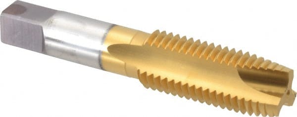 Hertel - 1-8 UNC, 3 Flute, TiN Finish, High Speed Steel Spiral Point Tap - Plug Chamfer, Right Hand Thread, 5-1/8" OAL, 3B Class of Fit - Exact Tooling