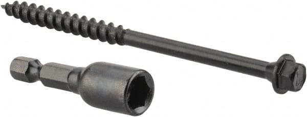 Value Collection - 1/4", 4" OAL, Hex Head Wood Screw - Steel - Exact Tooling