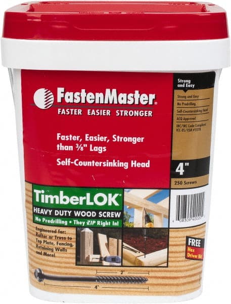 Value Collection - 1/4", 4" OAL, Hex Head Wood Screw - Steel - Exact Tooling