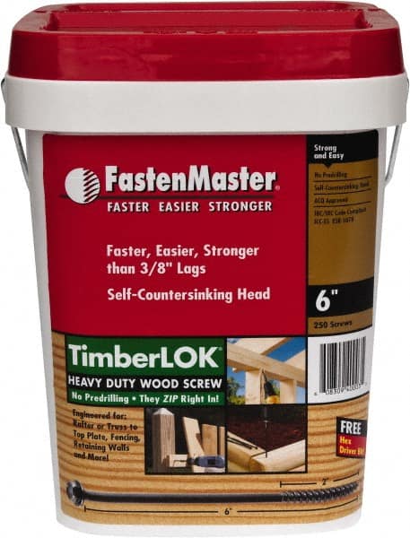 Value Collection - 1/4", 6" OAL, Hex Head Wood Screw - Steel - Exact Tooling