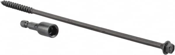 Value Collection - 1/4", 8" OAL, Hex Head Wood Screw - Steel - Exact Tooling