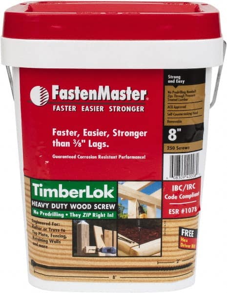 Value Collection - 1/4", 8" OAL, Hex Head Wood Screw - Steel - Exact Tooling