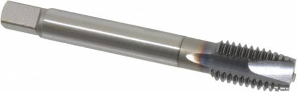 OSG - M12x1.75 Metric Coarse, 3 Flute, TiCN Finish, Vanadium High Speed Steel Spiral Point Tap - Plug Chamfer, Right Hand Thread, 3-3/8" OAL, 1-21/32" Thread Length, 0.367" Shank Diam, 6H Class of Fit - Exact Tooling