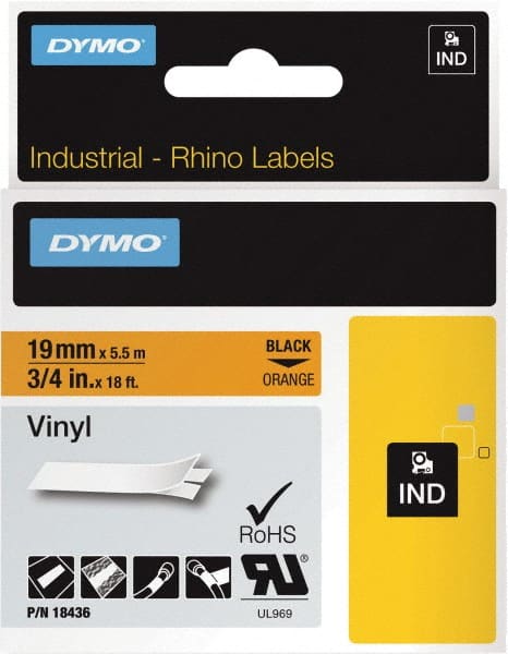 Dymo - 216" Long, Black on Orange Label Printer Cartridge - For DYMO Brand Labeling Equipment Designed for "D1" Tapes (Check Width Compatibility), RHINO 4200, 5200, 6000, 6500, 5000 - Exact Tooling
