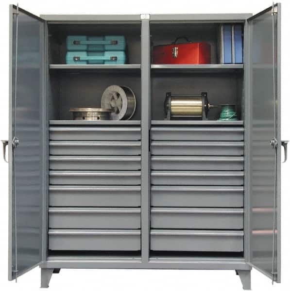 Strong Hold - 4 Shelf 14 Bin Locking Storage Cabinet - Steel, 60" Wide x 24" Deep x 78" High, Dark Gray - Exact Tooling
