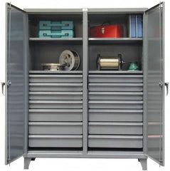 Strong Hold - 4 Shelf 14 Bin Locking Storage Cabinet - Steel, 60" Wide x 24" Deep x 78" High, Dark Gray - Exact Tooling