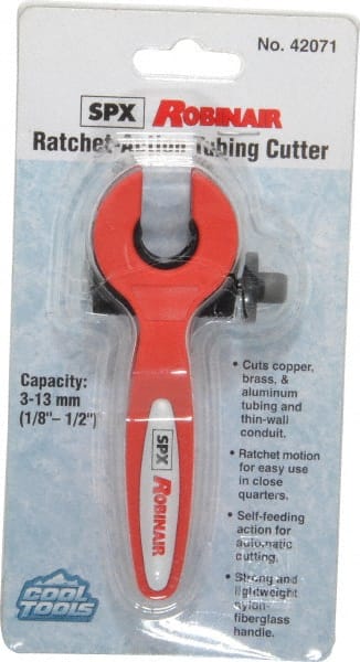 OTC - 1/8" to 1/2" Pipe Capacity, Ratcheting Tube Cutter - Cuts Copper, Aluminum, Stainless Steel, Plastic - Exact Tooling
