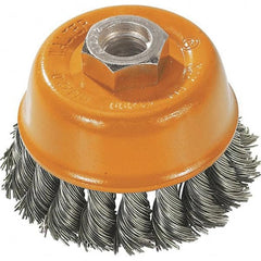 WALTER Surface Technologies - 3" Diam, 5/8-11 Threaded Arbor, Steel Fill Cup Brush - 0.015 Wire Diam, 12,000 Max RPM - Exact Tooling