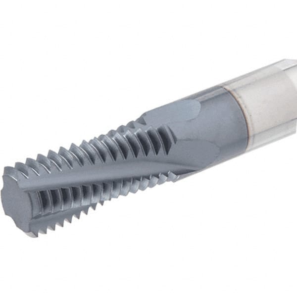 Iscar - 1/2-14 to 3/4-14 NPTF, 1/2" Cutting Diam, 4 Flute, Solid Carbide Helical Flute Thread Mill - Internal/External Thread, 0.82" LOC, 3" OAL, 1/2" Shank Diam - Exact Tooling