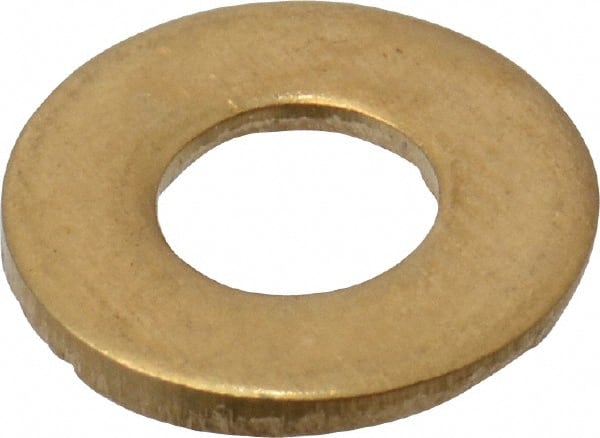 Value Collection - #8 Screw, Brass Standard Flat Washer - 0.172" ID x 7/16" OD, 0.032" Thick, Plain Finish - Exact Tooling