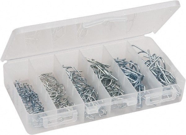 Value Collection - 100 Piece, 1/4 to 3/4" Pin Diam, Locking Cotter Pin Assortment - Spring Wire - Exact Tooling