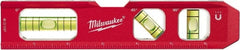 Milwaukee Tool - Magnetic 7" Long 3 Vial Torpedo Level - Aluminum, Red, 1 Level, 1 Plumb & 1 45° Vials - Exact Tooling