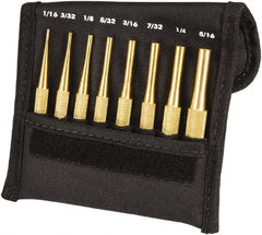 Starrett - 8 Piece, 1/16 to 5/16", Pin Punch Set - Round Shank, Brass, Comes in Pouch - Exact Tooling