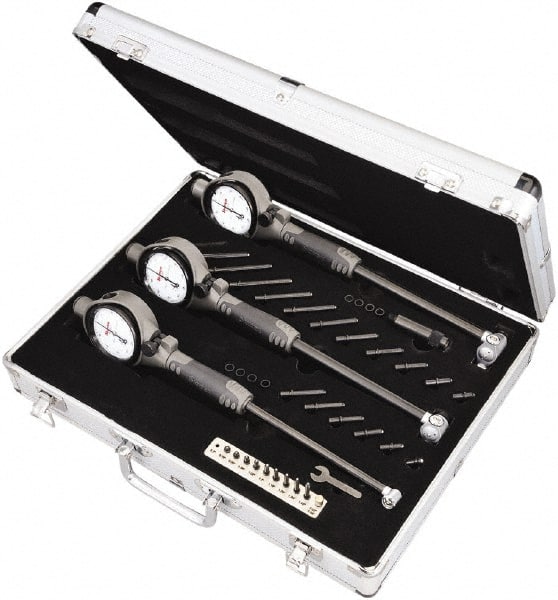Starrett - 0.7" to 6" Dial Bore Gage Set - 0.0005" Graduation, 6" Gage, Hardened Tool Steel - Exact Tooling