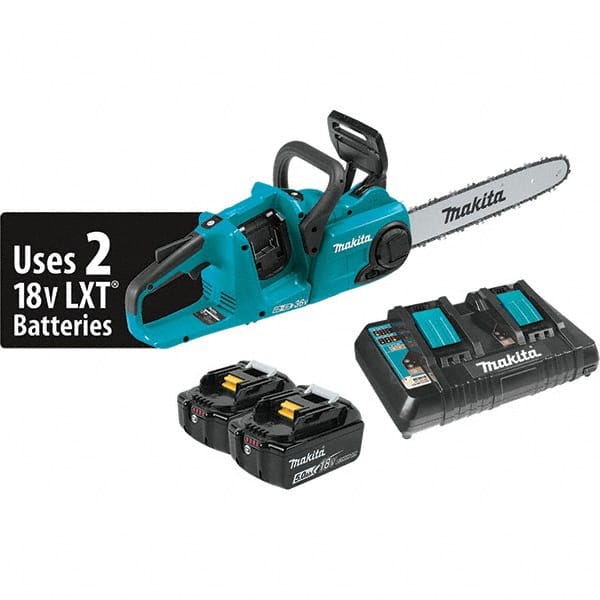 Makita - 18 Volt, 3940 Ft/min, Battery Powered Chainsaw - 14" Guide Bar Length, 3/8" Chain Pitch, 0.043 Chain Gauge - Exact Tooling