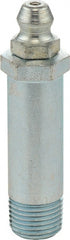 Umeta - Straight Head Angle, 1/8-27 PTF Steel Standard Grease Fitting - 7/16" Hex, 1-3/4" Overall Height, 1-17/64" Shank Length, Zinc Plated Finish - Exact Tooling
