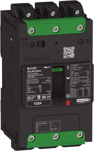 Square D - 80 Amp, 600Y/347 VAC, 3 Pole, Unit Mount B-Frame Circuit Breaker - Thermal-Magnetic Trip, 25 kA at 240 VAC, 18 kA at 277 VAC, 14 kA at 600Y/347 VAC Breaking Capacity, 14-3/0 AWG - Exact Tooling