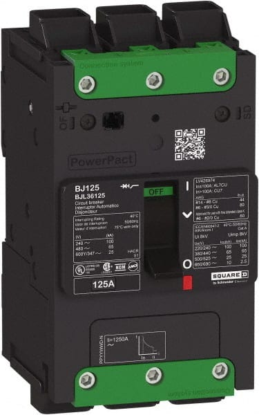 Square D - 110 Amp, 600Y/347 VAC, 3 Pole, Unit Mount B-Frame Circuit Breaker - Thermal-Magnetic Trip, 25 kA at 240 VAC, 18 kA at 277 VAC, 14 kA at 600Y/347 VAC Breaking Capacity, 14-3/0 AWG - Exact Tooling