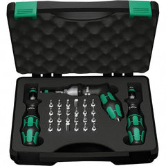 Wera - 28 Piece, 2-1/2 to 55 In/Lb, Ergo Cushion Grip Driver Adjustable Torque Limiting Screwdriver Kit - 1/4" Drive - Exact Tooling