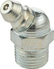 Umeta - 45° Head Angle, 3/8-19 BSPT Steel Standard Grease Fitting - 17mm Hex, 25.5mm Overall Height, 7mm Shank Length, Zinc Plated Finish - Exact Tooling