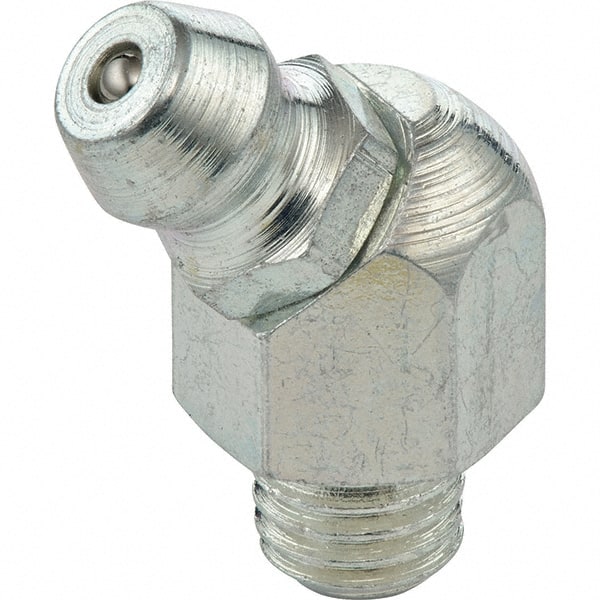 Umeta - 45° Head Angle, 1/4-28 SAE-LT Stainless Steel Standard Grease Fitting - 3/8" Hex, 13/16" Overall Height - Exact Tooling