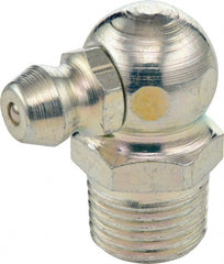 Umeta - 90° Head Angle, 3/8-18 NPT Steel Standard Grease Fitting - 17mm Hex, 20mm Overall Height, 7mm Shank Length, Zinc Plated Finish - Exact Tooling