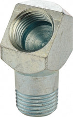 Umeta - 45° Head Angle, 1/8 PTF Steel Grease Fitting Adapter - 1/2" Hex, 1" Overall Height, Zinc Plated Finish - Exact Tooling