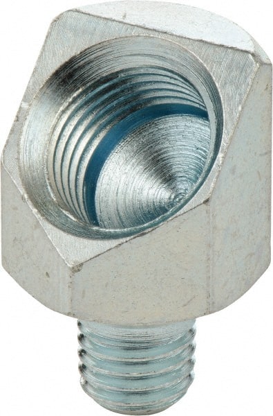 Umeta - 45° Head Angle, 1/4-28 PTF Steel Grease Fitting Adapter - 1/2" Hex, 13/16" Overall Height, Zinc Plated Finish - Exact Tooling