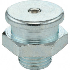 Umeta - Straight Head Angle, 1/2 NPTF Steel Button-Head Grease Fitting - 7/8" Hex, 1-1/16" Overall Height, Zinc Plated Finish - Exact Tooling