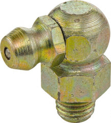 Umeta - 90° Head Angle, M10x1 Metric Brass Standard Grease Fitting - 11mm Hex, 20mm Overall Height, 5.5mm Shank Length - Exact Tooling