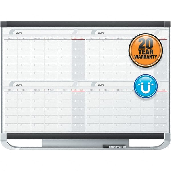 Quartet - 36" High x 48" Wide Magnetic Dry Erase Calendar - Fiberboard Frame, Includes Accessory Tray/Rail, Dry-Erase Marker & Mounting Kit - Exact Tooling