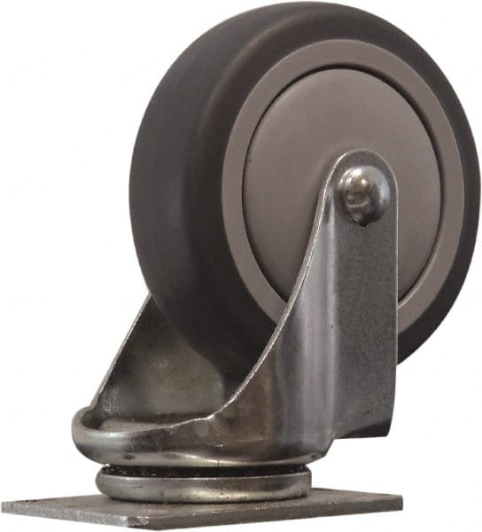 Snap-Loc - 4" Diam x 1" Wide x 5" OAH Top Plate Mount Swivel Caster - Polyurethane, 375 Lb Capacity, Ball Bearing, 1-3/4 X 2-7/8" Plate, Round Stem - Exact Tooling
