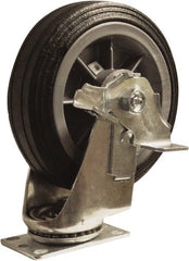 Snap-Loc - 6" Diam x 1-1/4" Wide x 7-1/2" OAH Top Plate Mount Swivel Caster with Brake - Rubber, 375 Lb Capacity, Ball Bearing, 1-3/4 X 2-7/8" Plate, Round Stem - Exact Tooling