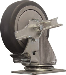 Snap-Loc - 4" Diam x 1" Wide x 5" OAH Top Plate Mount Swivel Caster with Brake - Polyurethane, 375 Lb Capacity, Ball Bearing, 1-3/4 X 2-7/8" Plate, Round Stem - Exact Tooling