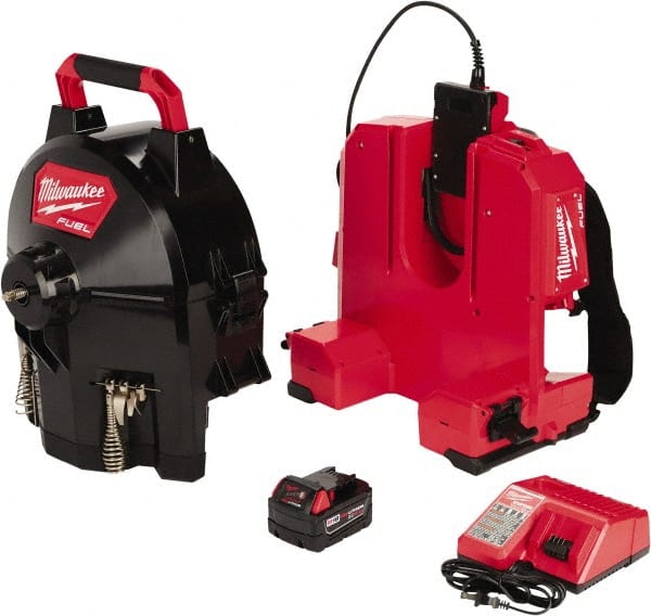 Milwaukee Tool - 18V Battery Battery Drain Cleaning Machine - For 1-1/4" to 4" Pipe, 50' Cable - Exact Tooling