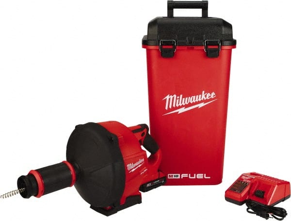 Milwaukee Tool - 18V Battery Battery Drain Cleaning Machine - For 3" Pipe, 35' Cable, 500 Max RPM - Exact Tooling