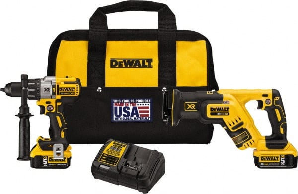DeWALT - 20 Volt Cordless Tool Combination Kit - Includes Hammerdrill & Reciprocating Saw, Lithium-Ion Battery Included - Exact Tooling