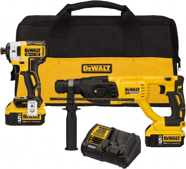 DeWALT - 20 Volt Cordless Tool Combination Kit - Includes 1/4" Brushless Impact Driver & SDS Plus Brushless Rotary Hammer, Lithium-Ion Battery Included - Exact Tooling