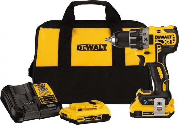 DeWALT - 20 Volt 1/2" Chuck Pistol Grip Handle Cordless Drill - 0-2000 RPM, Keyless Chuck, Reversible, 2 Lithium-Ion Batteries Included - Exact Tooling