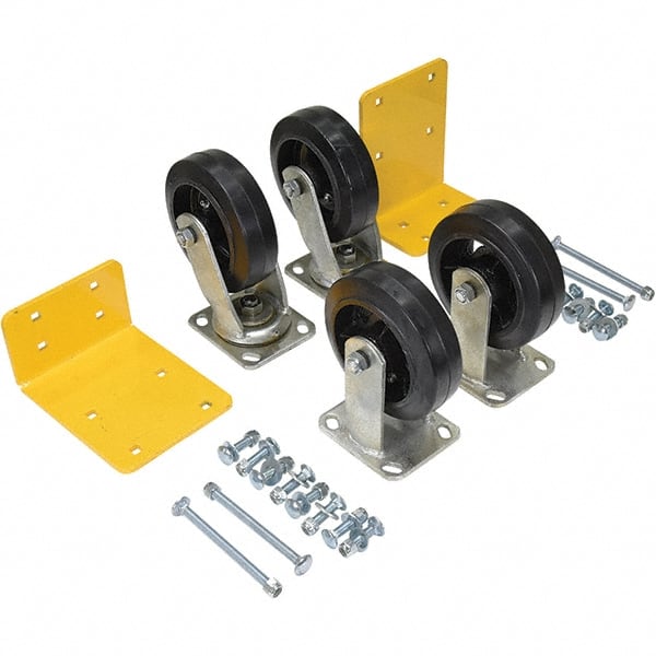 Vestil - 6" Diam x 2" Wide, Mold on Rubber (2) Rigid (2) Swivel Caster - 2,400 Lb Capacity, Top Plate Mount, 4" x 4-1/2" Plate - Exact Tooling