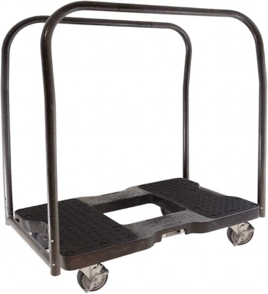 Snap-Loc - 1,500 Lb Capacity Steel Panel Cart - Polyethylene/Polypropylene Plastic Deck, 20-1/2" OAW, 32" Platform Length x 9-1/2" Platform Height, Rubber Casters - Exact Tooling