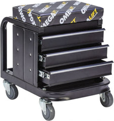Omega Lift Equipment - 450 Lb Capacity, 4 Wheel Creeper Seat with Drawers - Steel, 18-1/4" Long x 18-7/8" High x 14" Wide - Exact Tooling
