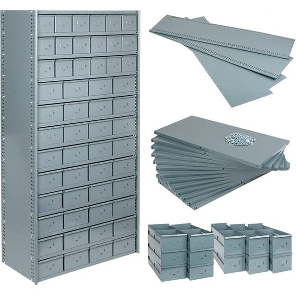 Value Collection - 35.8" Wide, 1 High, Open Shelving Accessory/Component - 21 Gauge Steel, Powder Coat Finish, Use with Bins/Totes - Exact Tooling