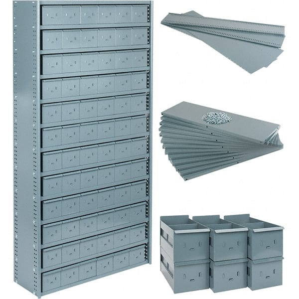 Value Collection - 35.8" Wide, 1 High, Open Shelving Accessory/Component - 21 Gauge Steel, Powder Coat Finish, Use with Bins/Totes - Exact Tooling