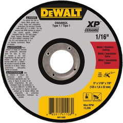 DeWALT - 5" Ceramic Cutoff Wheel - 0.04" Thick, 7/8" Arbor, 12,200 Max RPM, Use with Angle Grinders - Exact Tooling
