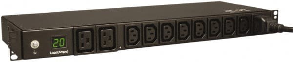 Tripp-Lite - 10 Outlets, 200/240 Volts, 20 Amps, 12' Cord, Power Outlet Strip - Rack Mount, 5-15/20R NEMA Configuration, 19" Strip - Exact Tooling