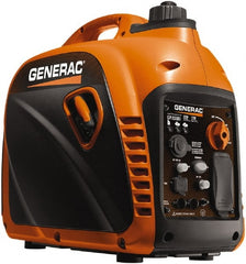Generac Power - 7 hr Half Load Time, 1 kW, Pull Start, Gasoline Portable Power Generator - 1.2 Gal Tank, 19.7" Long x 11.4" Wide x 17.9" Deep, 80 cc Engine - Exact Tooling