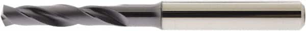 Accupro - 1/2" 140° Spiral Flute Solid Carbide Screw Machine Drill Bit - AlTiN Finish, Right Hand Cut, 60mm Flute Length, 107mm OAL, Straight Shank - Exact Tooling