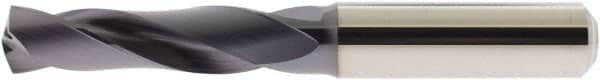 Accupro - 12.5mm 140° Spiral Flute Solid Carbide Screw Machine Drill Bit - AlTiN Finish, Right Hand Cut, 60mm Flute Length, 107mm OAL, Straight Shank, Through Coolant - Exact Tooling